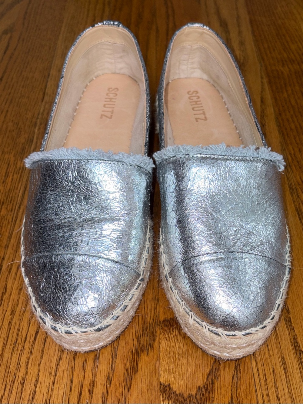 Schutz Silver Metallic Espadrilles